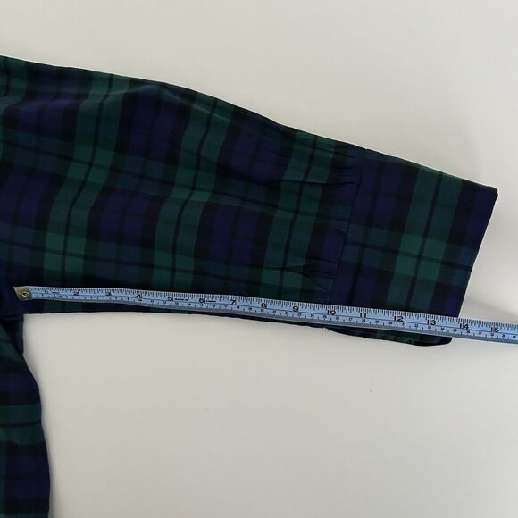 Gretchen Scott Blouse Womens Sz Large Blue Green Plaid Peasant 3/4 Sleeve Cotton - Picture 10 of 12